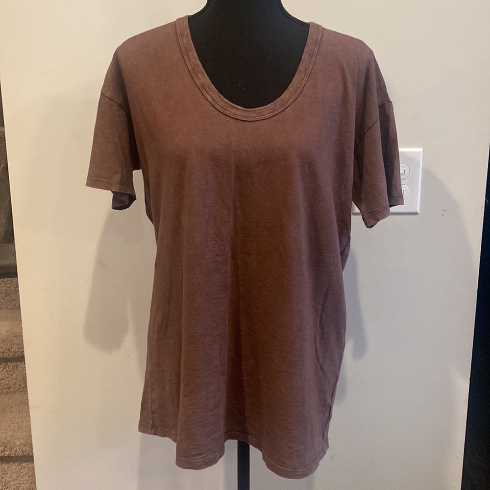 Aerie Oversized XS Brown Classic U-Neck Casual Short Sleeve T-Shirt